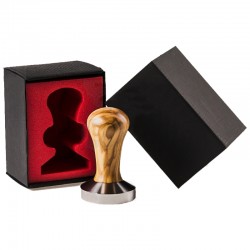 CLASS COFFEE TAMPER, OLIVE TREE HANDLE WITH S. STEEL CONVEX BASE D.58MM