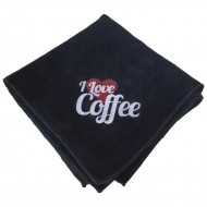 BLACK MICROFIBER CLOTH 40x40cm "I LOVE COFFEE"