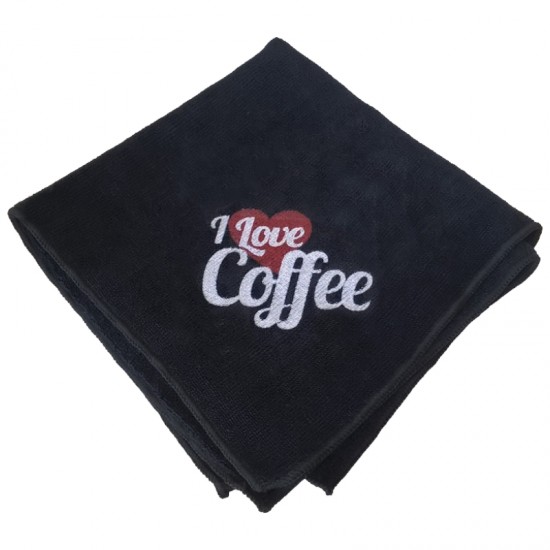 BLACK MICROFIBER CLOTH 40x40cm "I LOVE COFFEE"