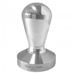 EGGY COFFEE TAMPER, SHINY ALUMINIUM HANDLE WITH S. STEEL CONVEX BASE D.53MM