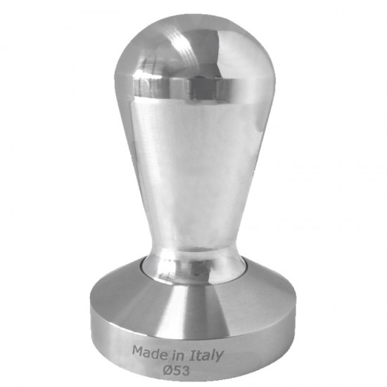 EGGY COFFEE TAMPER, SHINY ALUMINIUM HANDLE WITH S. STEEL CONVEX BASE D.53MM