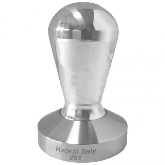 EGGY COFFEE TAMPER, SHINY ALUMINIUM HANDLE WITH S. STEEL CONVEX BASE D.54MM