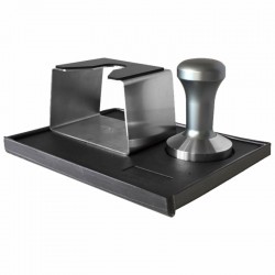 TAMPING MAT ANGULAR FLAP WITH CUBIC S. STEEL UNIVERSAL PORTAFILTER STAND AND FANTASY TAMPER D.58