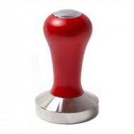 tamper-presor cafea TOP CLASS ,maner rosu de lemn cu cap cromat, baza inox plana 58 mm	