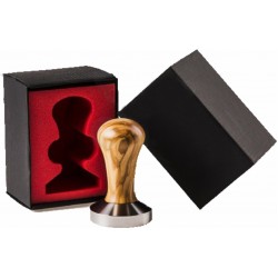 "COMPETITION" CLASS COFFEE TAMPER, OLIVE TREE HANDLE WITH S. STEEL FLAT BASE D.58,5MM