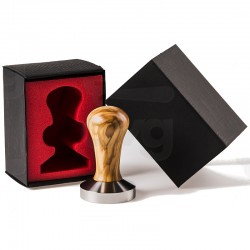 CLASS COFFEE TAMPER, OLIVE TREE HANDLE WITH S. STEEL FLAT BASE DIA 54