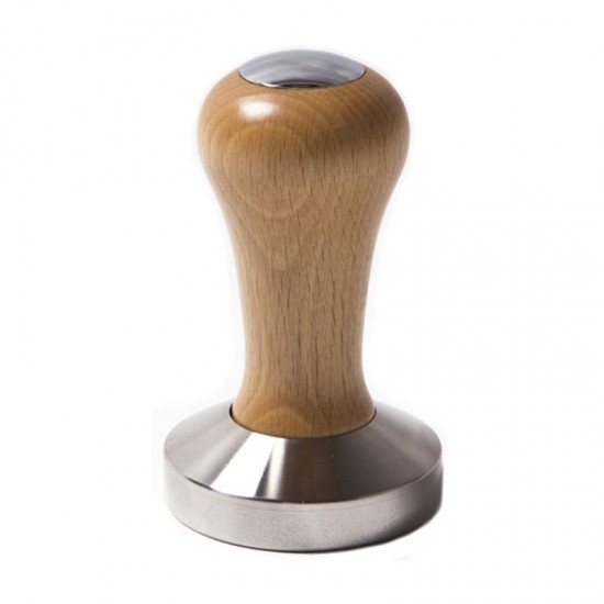 tamper-presor cafea TOP CLASS ,maner de lemn cu cap cromat, baza inox plana 53 mm	